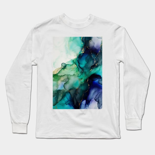 Oceanic Overture - Abstract Alcohol Ink Art Long Sleeve T-Shirt by inkvestor